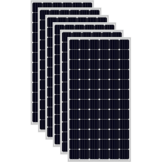 a close up of all the 6 black solar panels used in the Solar Pump Install