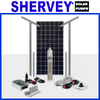 One solar panel lined behind a MK 2 Solar bore pump surrounded by all solar accessories that come with the bundle
